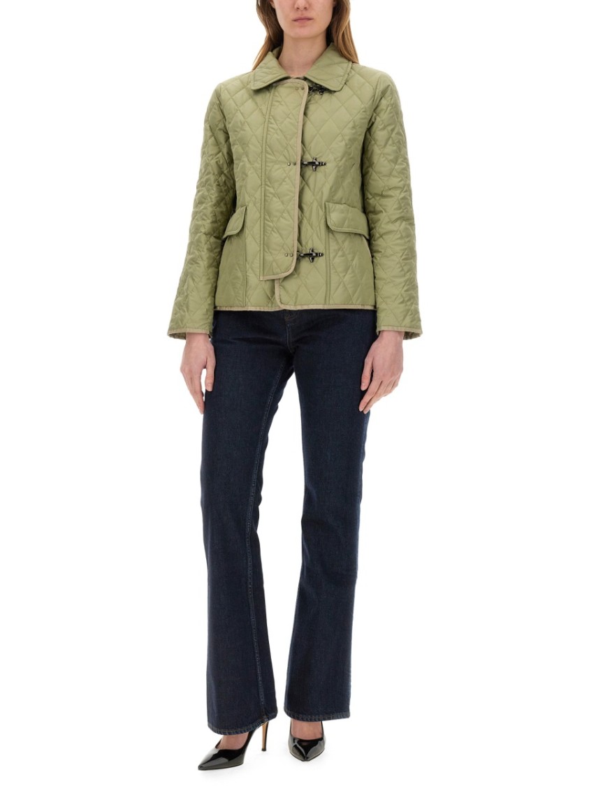 Fay Quilted Jacket With Collared Neck And Pockets In Green