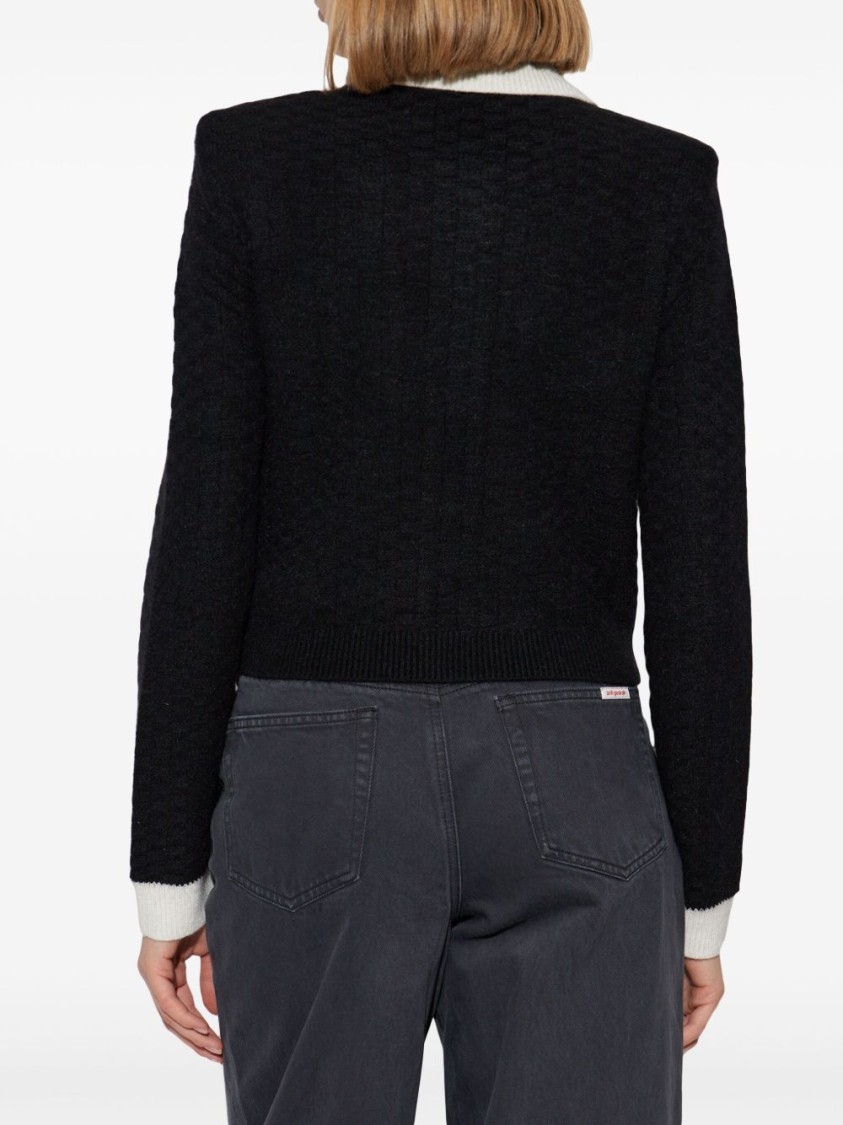SELF-PORTRAIT SELF-PORTRAIT STRUCTURED BLACK SWEATER WITH GOLD-TONE BUTTONS