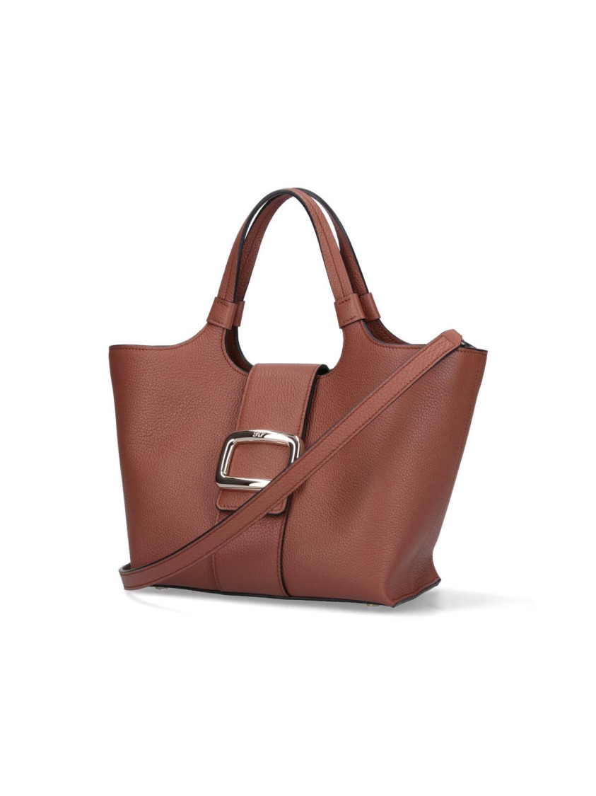 Roger Vivier Mini Tote Bag With Iconic Gold Buckle In Brown