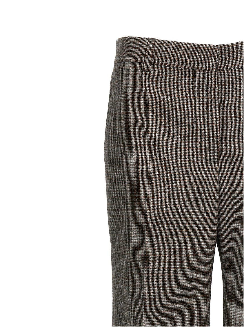 Stella Mccartney Micro Houndstooth Wool Trousers With Flared Leg In Brown