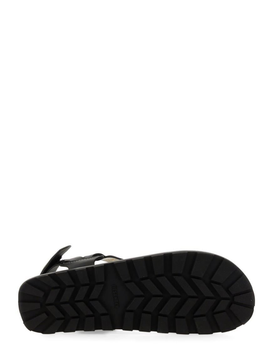 Jil Sander Crisscross Strap Sandal With Durable Rubber Sole In Black