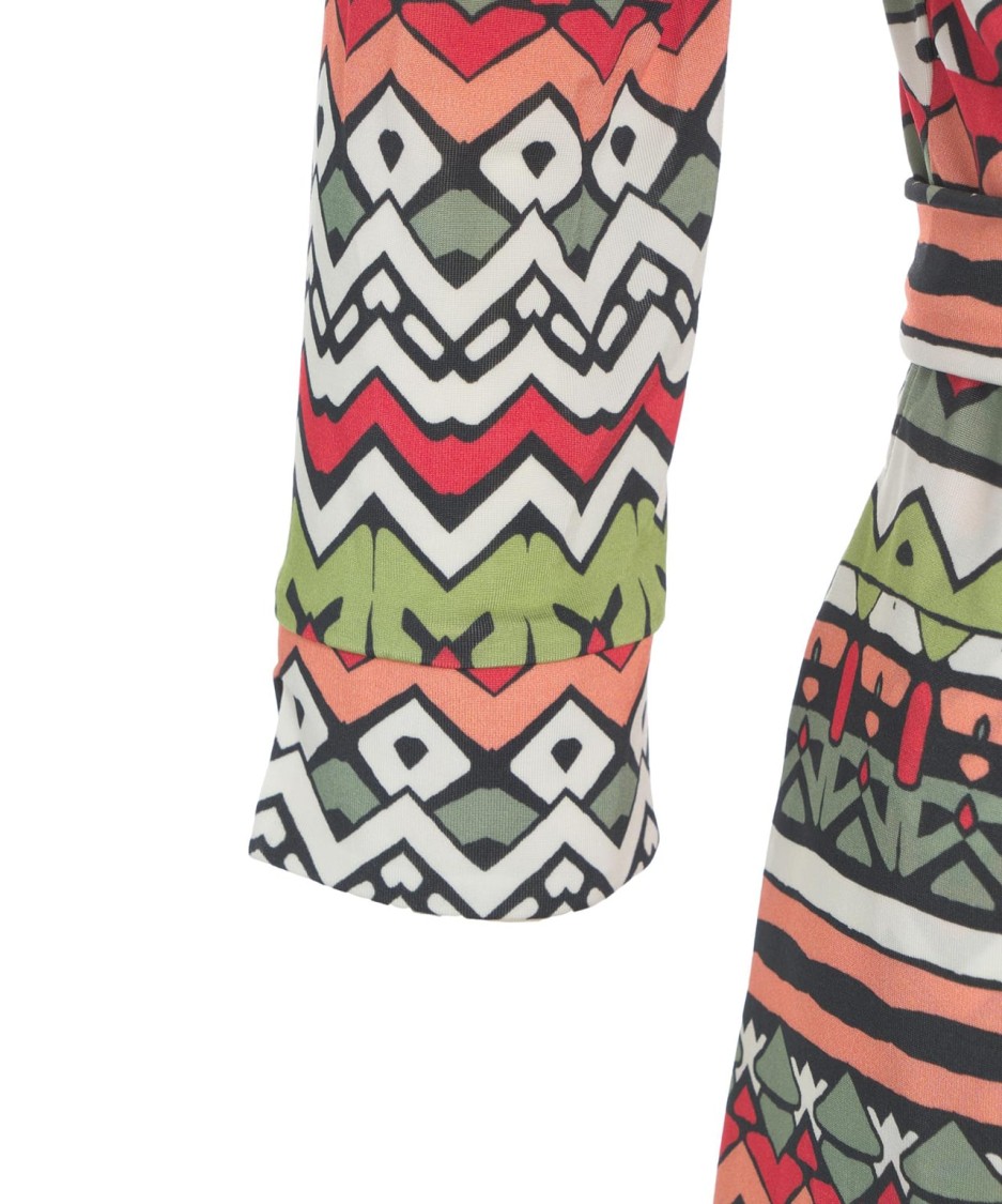 HIMON'S HIMONS GEOMETRIC PATTERN WRAP DRESS WITH SHIRT-COLLAR 