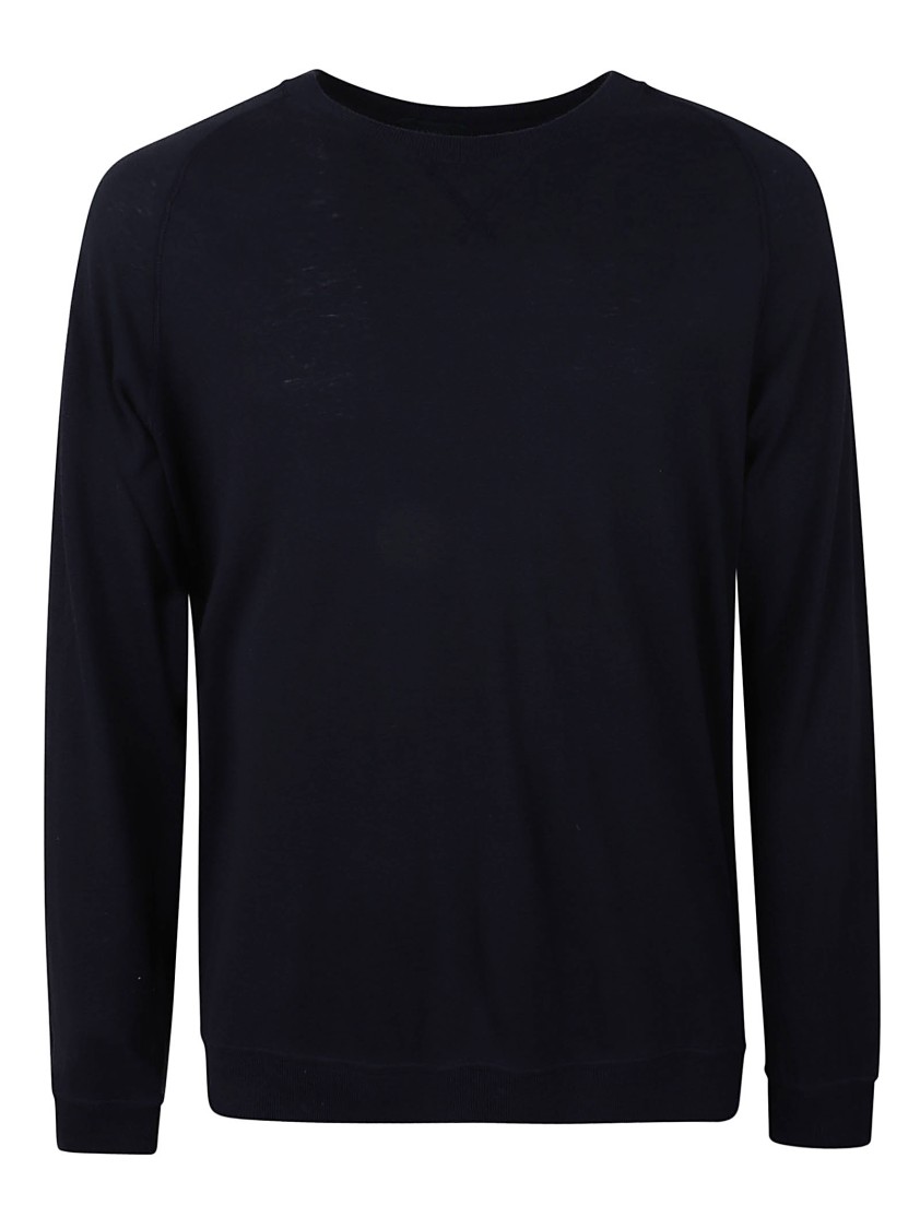Zanone Linen Relaxed-fit Top With Classic Crew Neckline In Blue