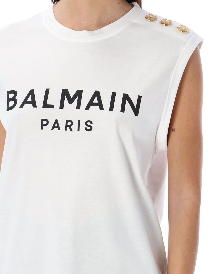 Balmain Logo Cotton Jersey Tank Top In White