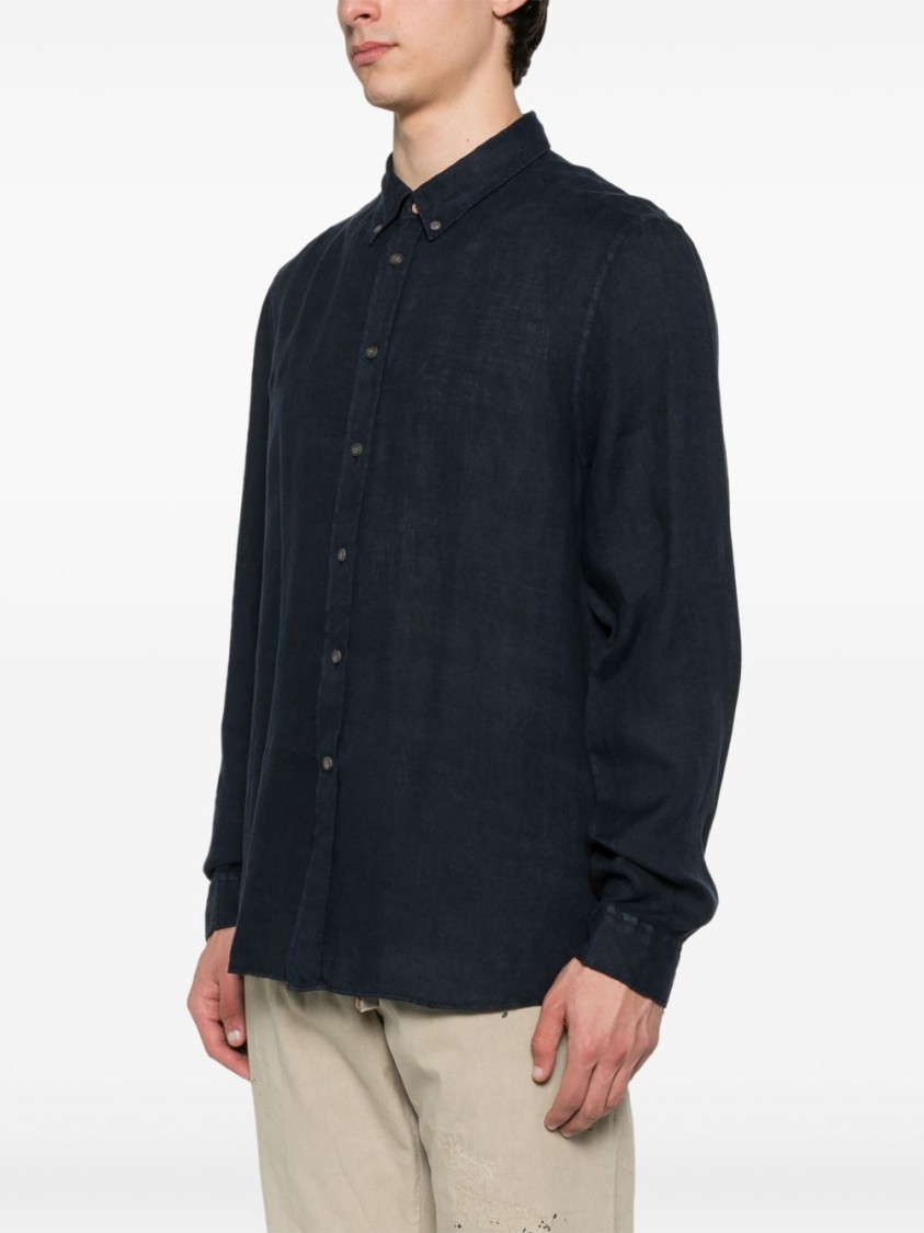 PAUL SMITH PAUL SMITH CLASSIC BLUE LINEN SHIRT WITH BUTTON-DOWN COLLAR