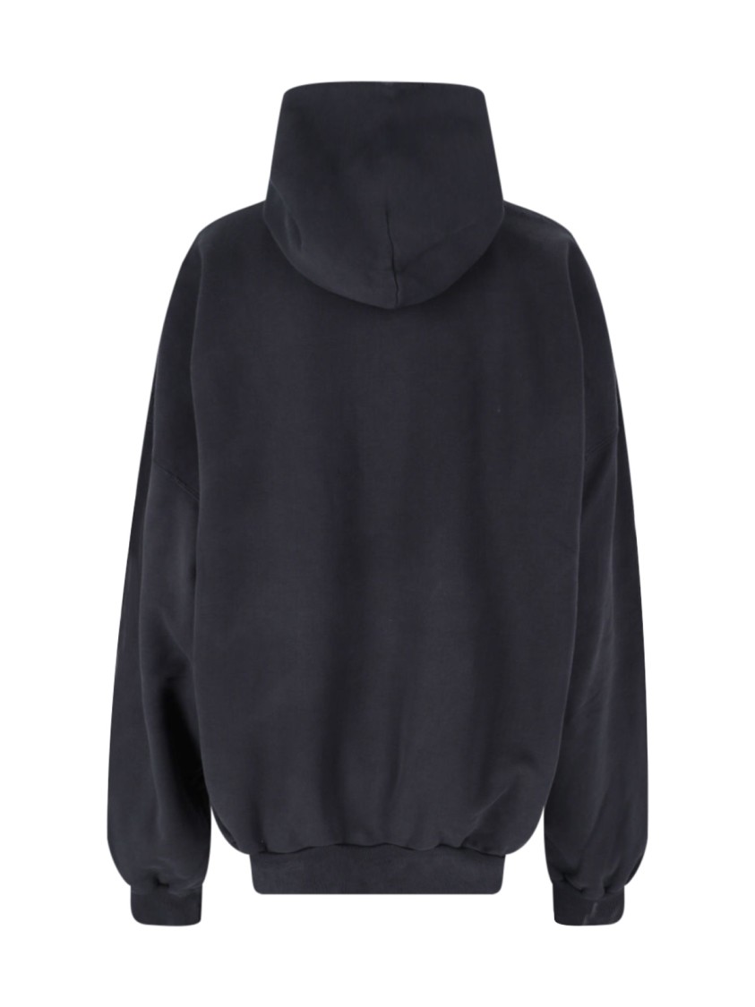 Balenciaga Washed Black Cotton Oversized Hoodie With Bold Graphics In Black