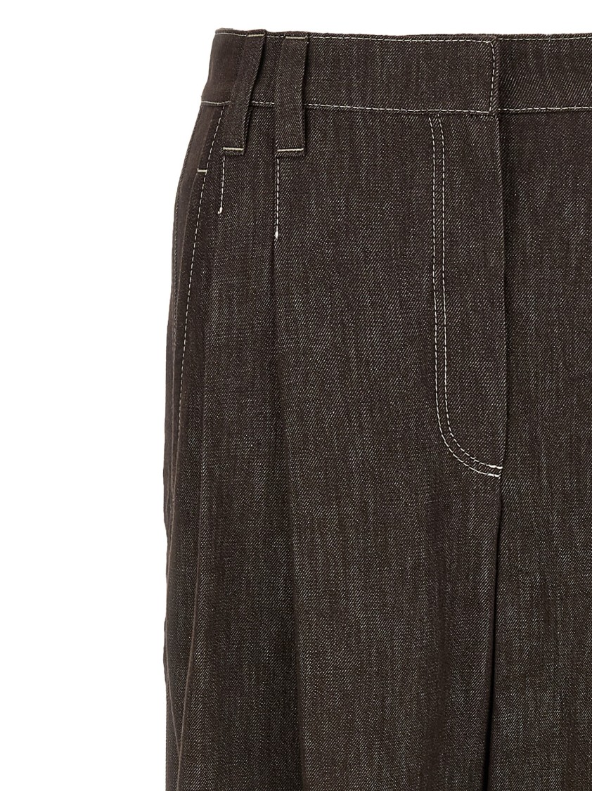 Brunello Cucinelli High-waisted Wide Leg Denim Jeans In Brown
