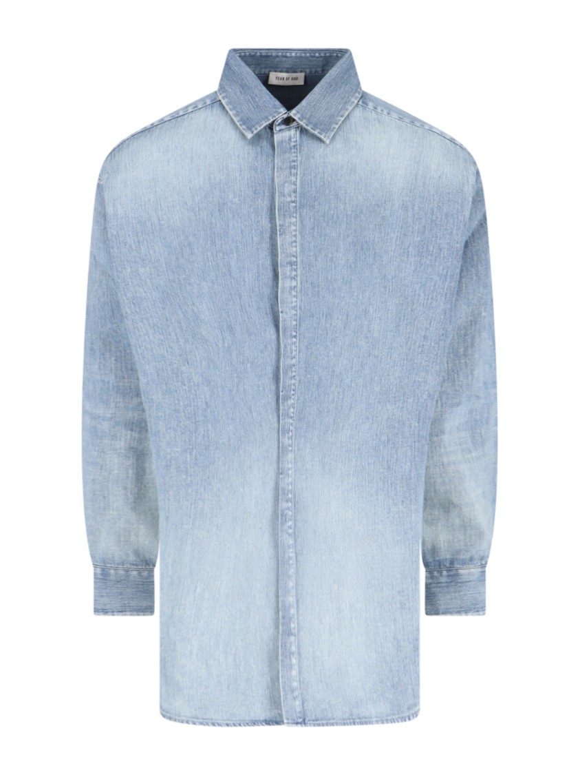 Shop Fear Of God Relaxed Fit Denim Shirt With Classic Collar In Blue