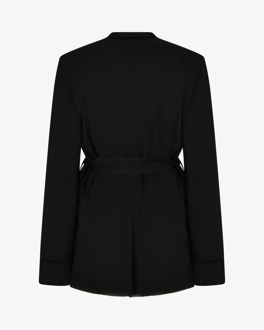 Serena Bute Relaxed Jacket With Georgette Trim - Black In Black