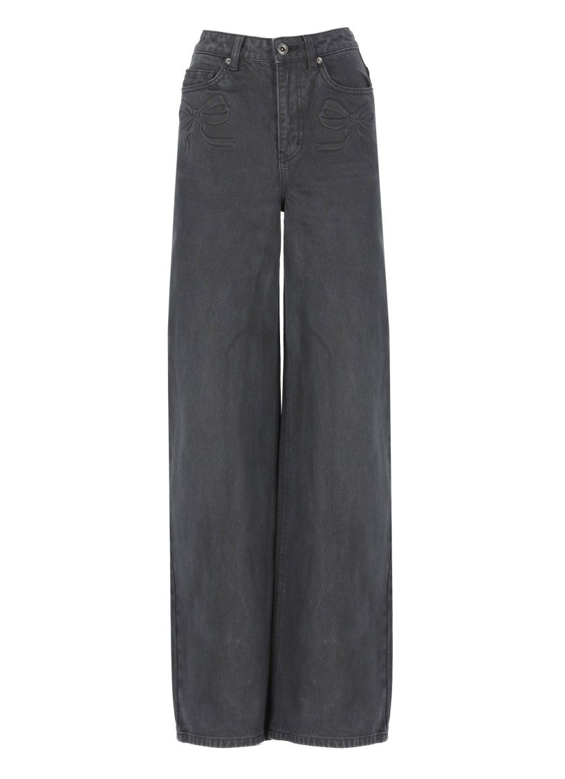 Self-portrait Wide-leg Palazzo Jeans In Grey