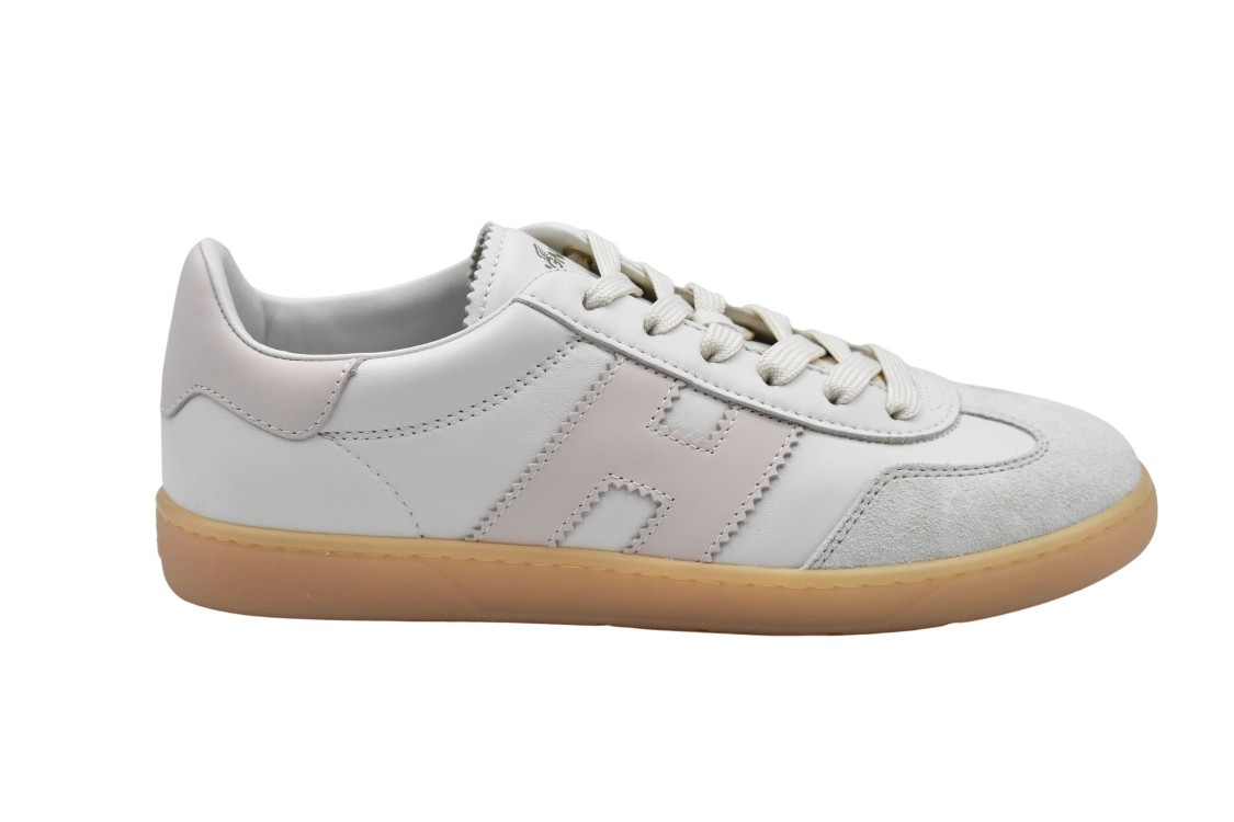 Hogan Ivory Pink Sneakers With Smooth Leather Upper In White