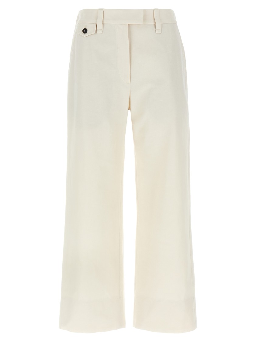 Brunello Cucinelli High-waisted Cotton-linen Pants With Monile Back Detail In White