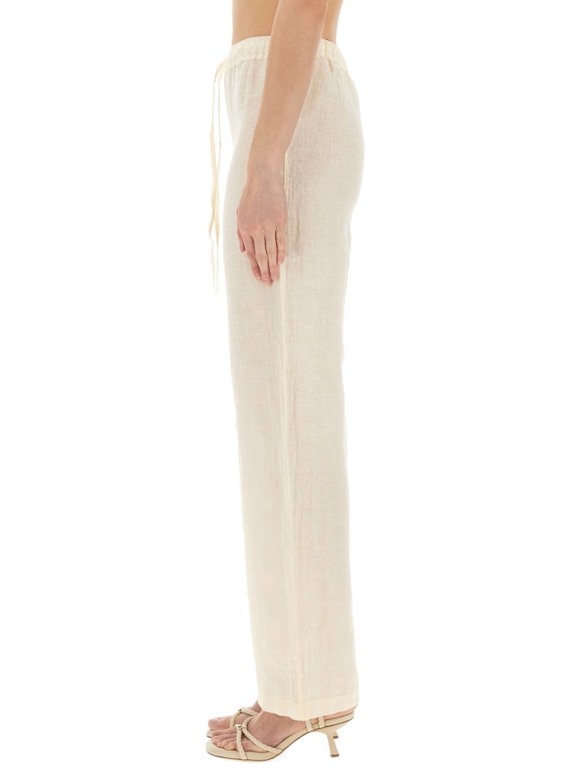 Shop 120% Lino Relaxed Wide-leg Linen Pants With Drawstring Waist In Neutrals