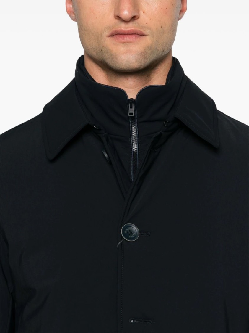 Herno Medium-length Structured Coat With Button-up Front In Black