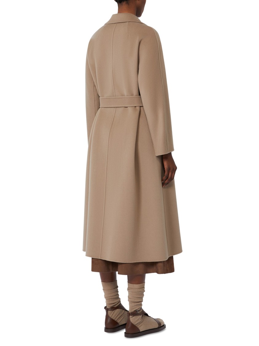 Max Mara Dove Grey Long Coat With Belted Waist And Classic Lapel In Brown