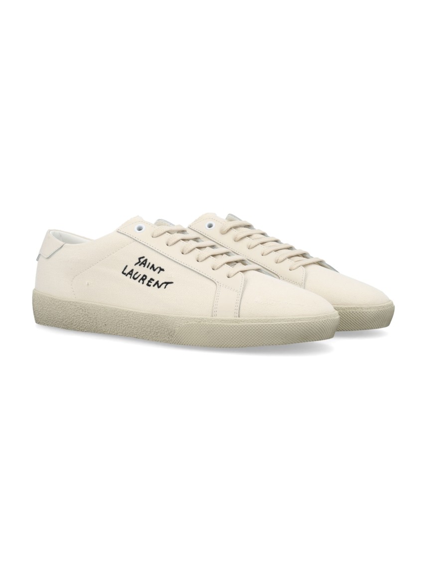 Shop Saint Laurent Court Classic Sl/06 Organic Cotton Low-top Sneakers In Neutrals
