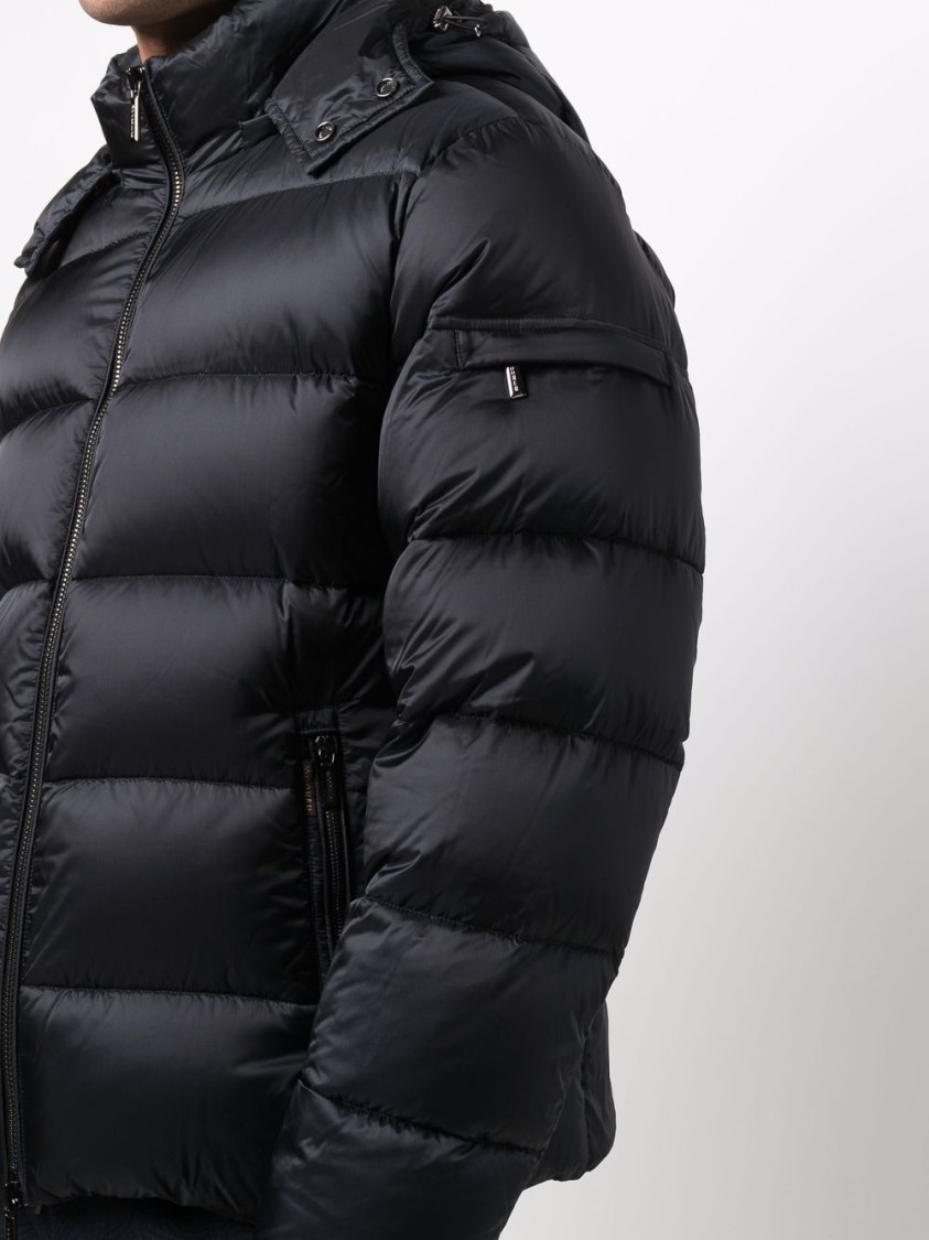 Moorer Navy Blue Padded Coat With Down-feather Filling And Functional Pockets In Blue