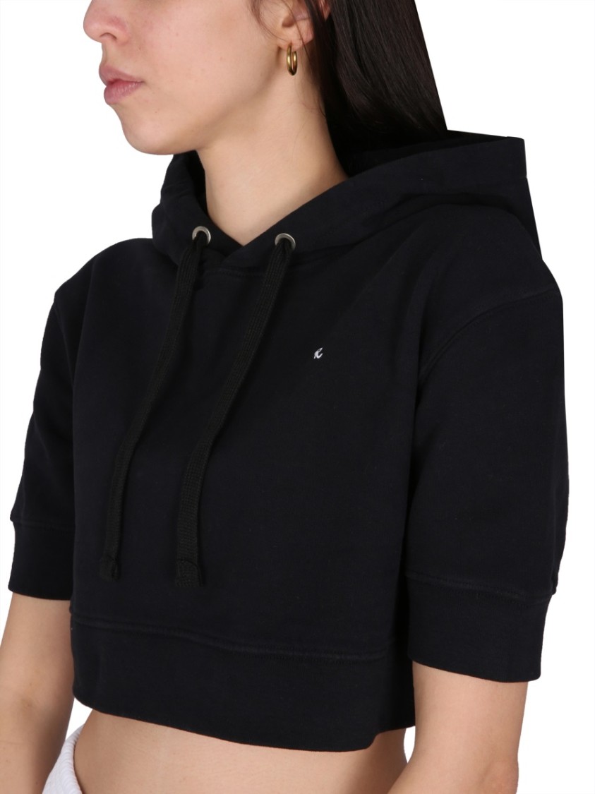 Shop Raf Simons Cropped Sweatshirt With Drawstring Hood