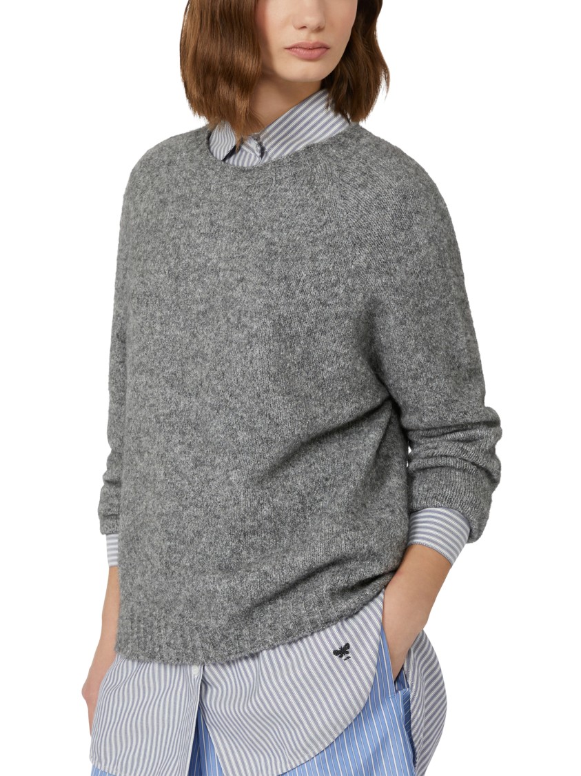 Max Mara Relaxed Fit Grey Sweater With Ribbed Details In Gray