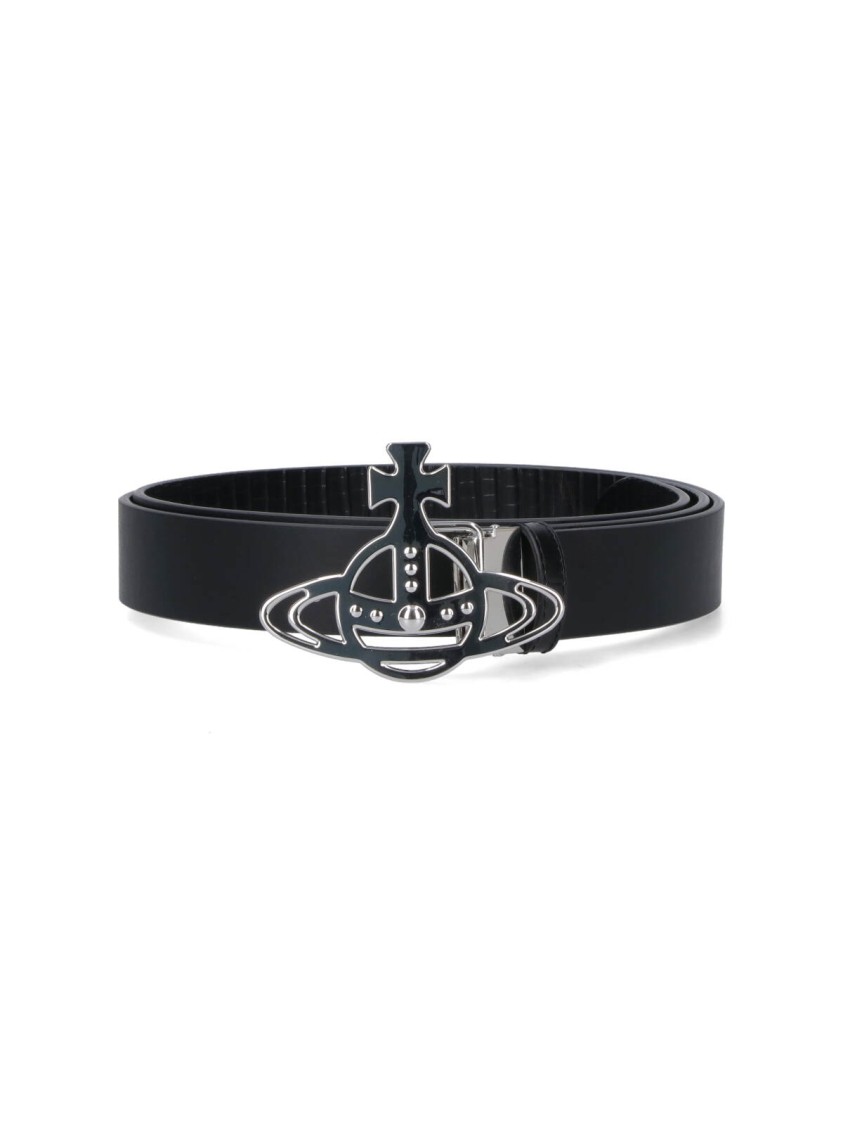 Vivienne Westwood Reversible Crocodile Print And Black Leather Belt In Black