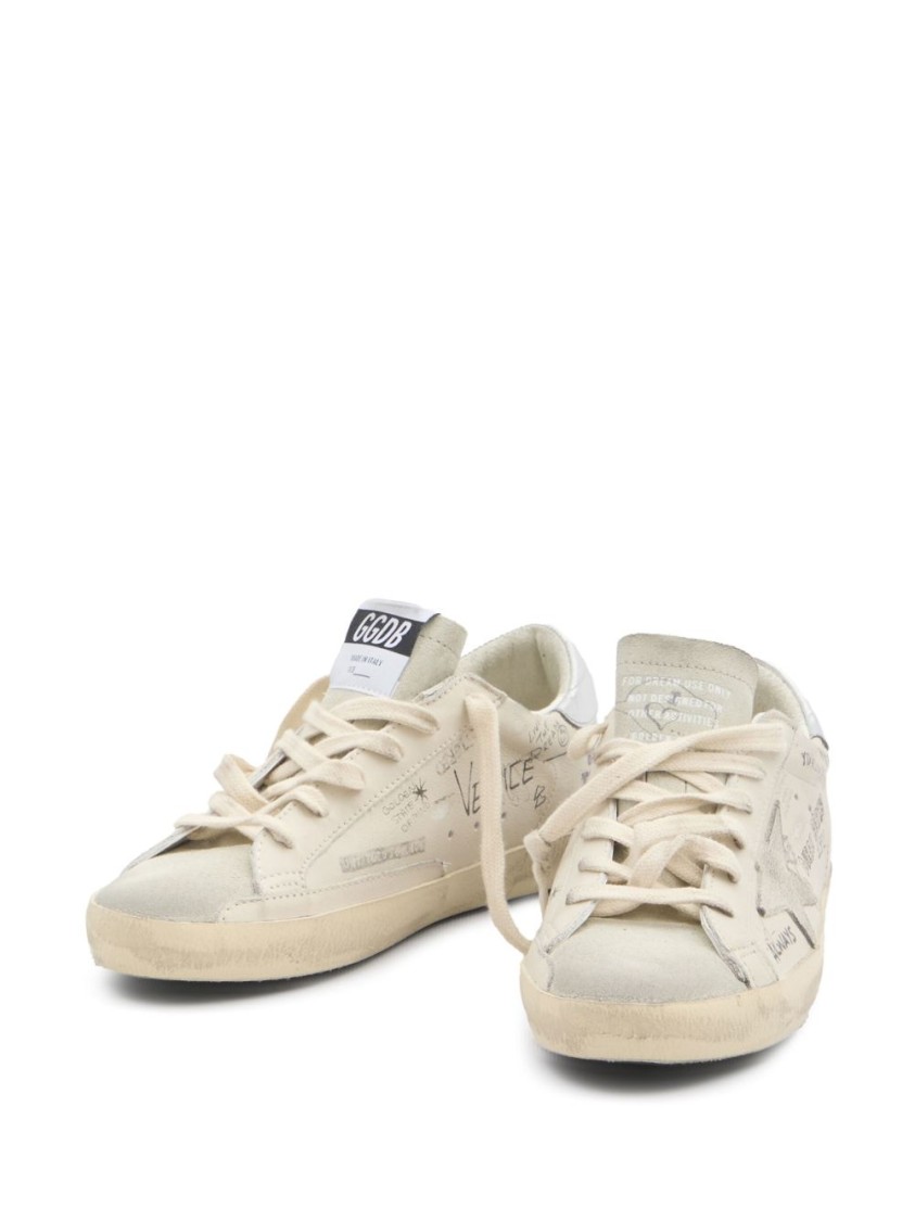 Golden Goose Vintage-inspired White Sneakers With Artistic Prints In White