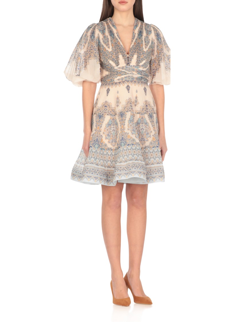 Zimmermann Ivory Pleated Mini Dress In Gray