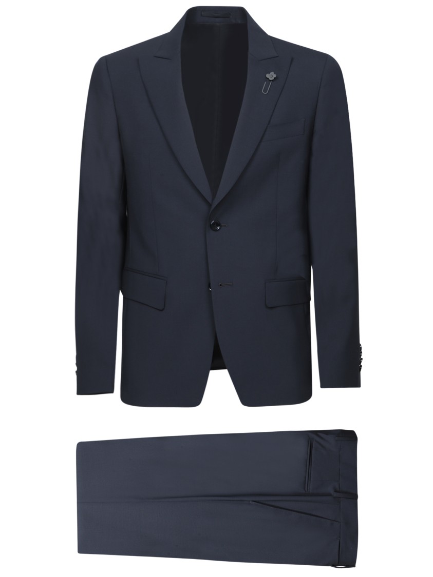 Lardini Micro-textured Blue Suit With Tailored Jacket In Blue