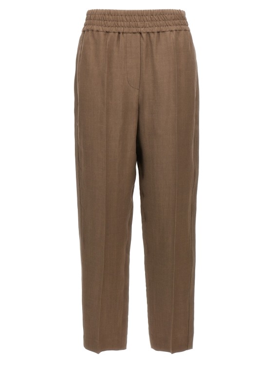パンツ Brunello Cucinelli Brown Linen Blend Trousers With Elastic Brunello Cucinelli Brown Linen Blend Trousers With Elastic
