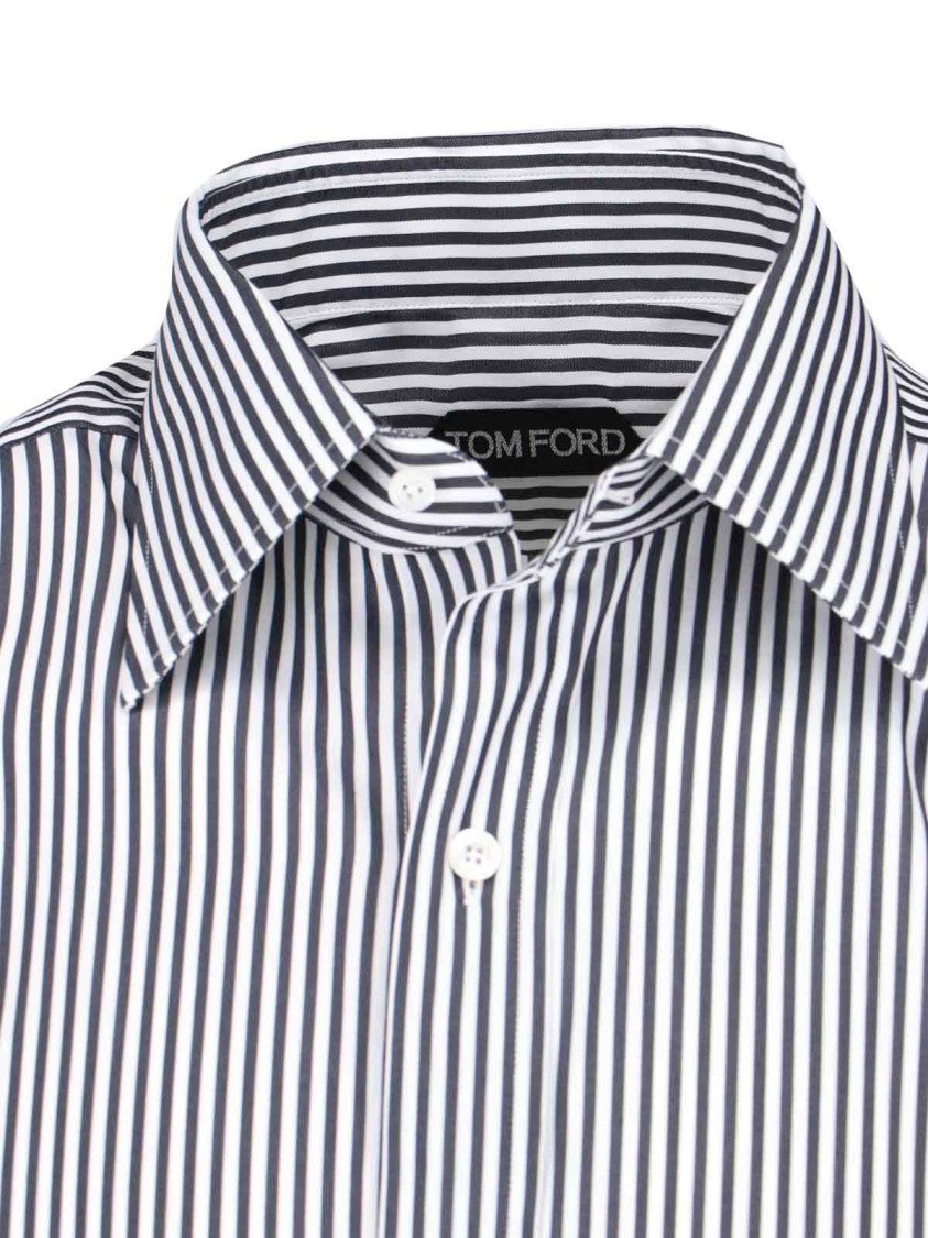 Tom Ford Striped Pattern Button-down Collar Long Sleeves Shirt In Blue