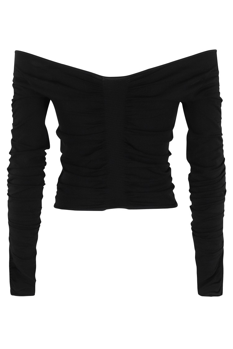 Alexander Wang Ls Wide V Neck Ruched Pullover In Black