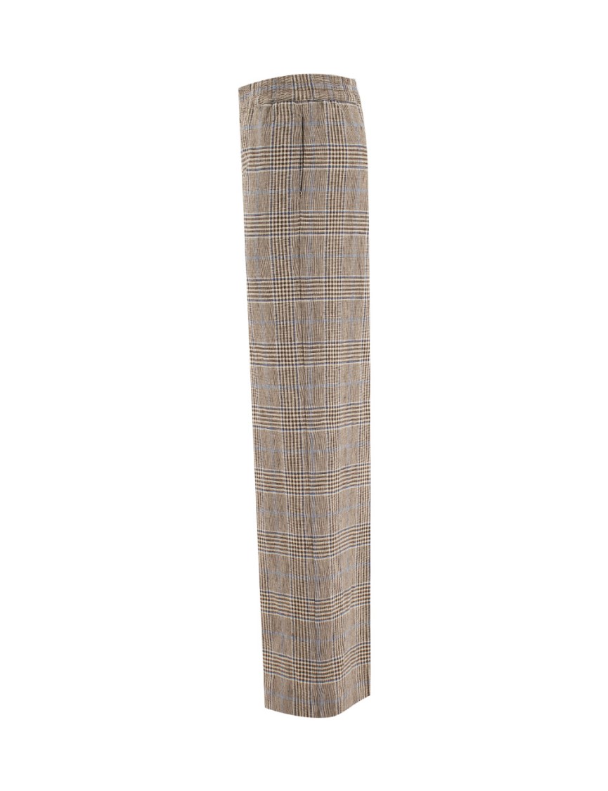 Aspesi Checkered Trousers With Canvas Weave In Brown