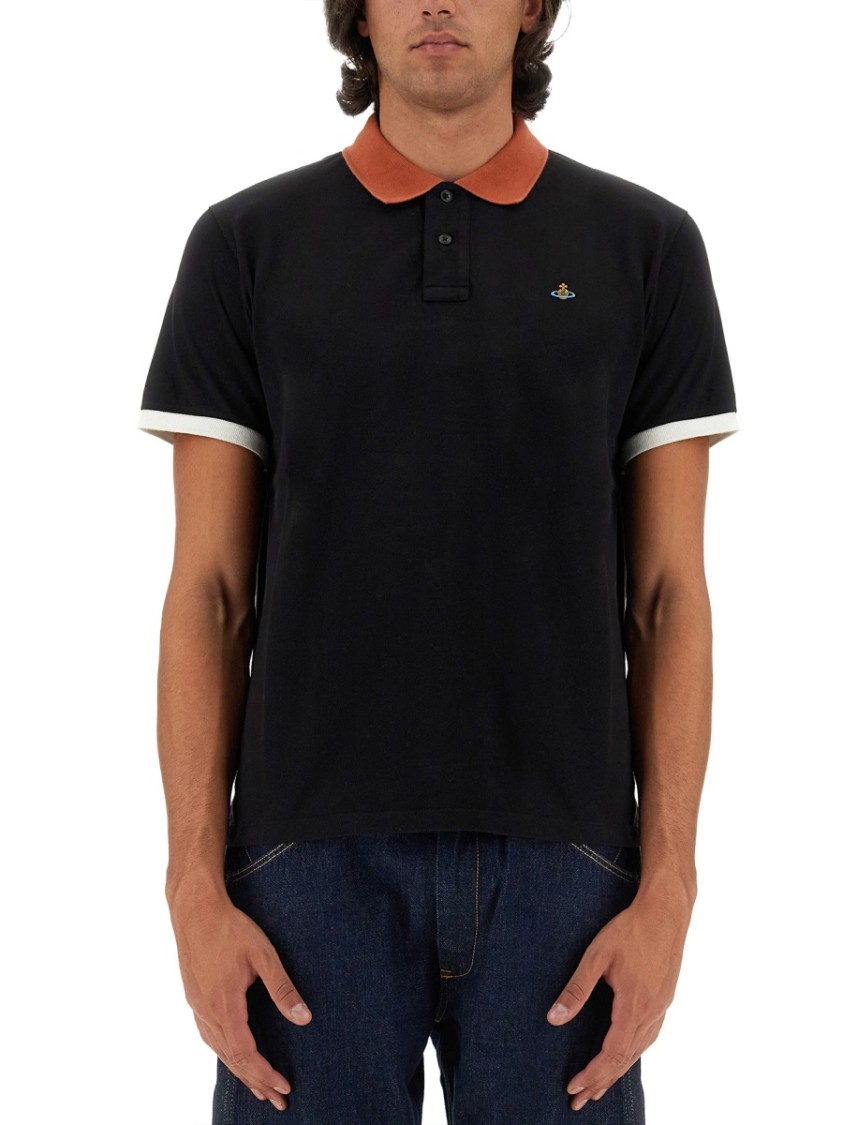 Shop Vivienne Westwood Classic Polo With Contrasting Collar In Black