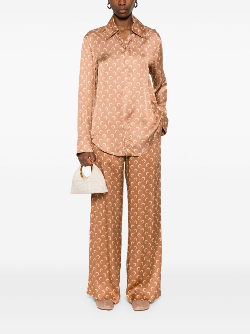 Marine Serre Wide-leg Trousers With Elastic Waistband In Brown