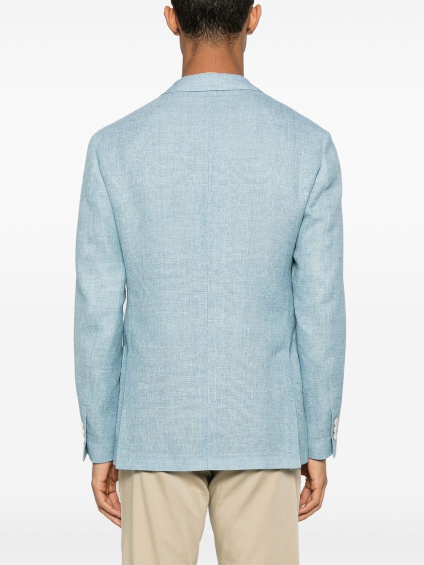 Lardini Single-breasted Jacket In Light Blue Linen And Wool In Blue