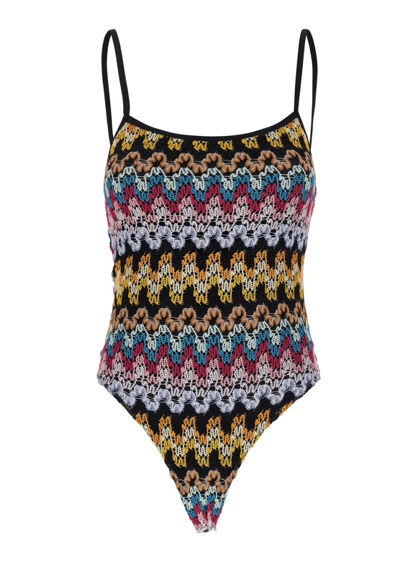 MISSONI MISSONI HALTERNECK ONE-PIECE WITH ZIG-ZAG CROCHET MOTIF
