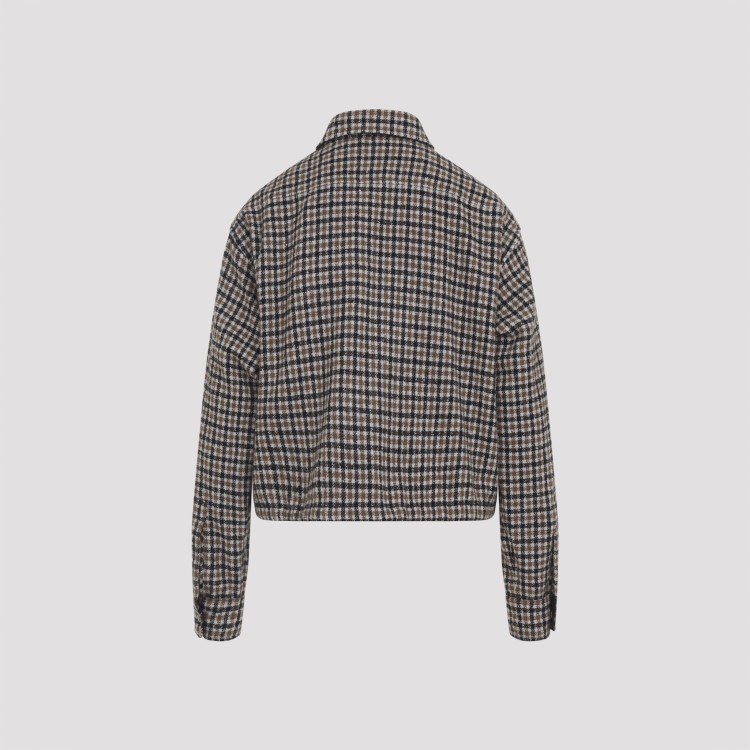 Moncler パッド入りツイードシャツジャケット Moncler Checked Grey Wool Shirt With Asymmetric Hem And