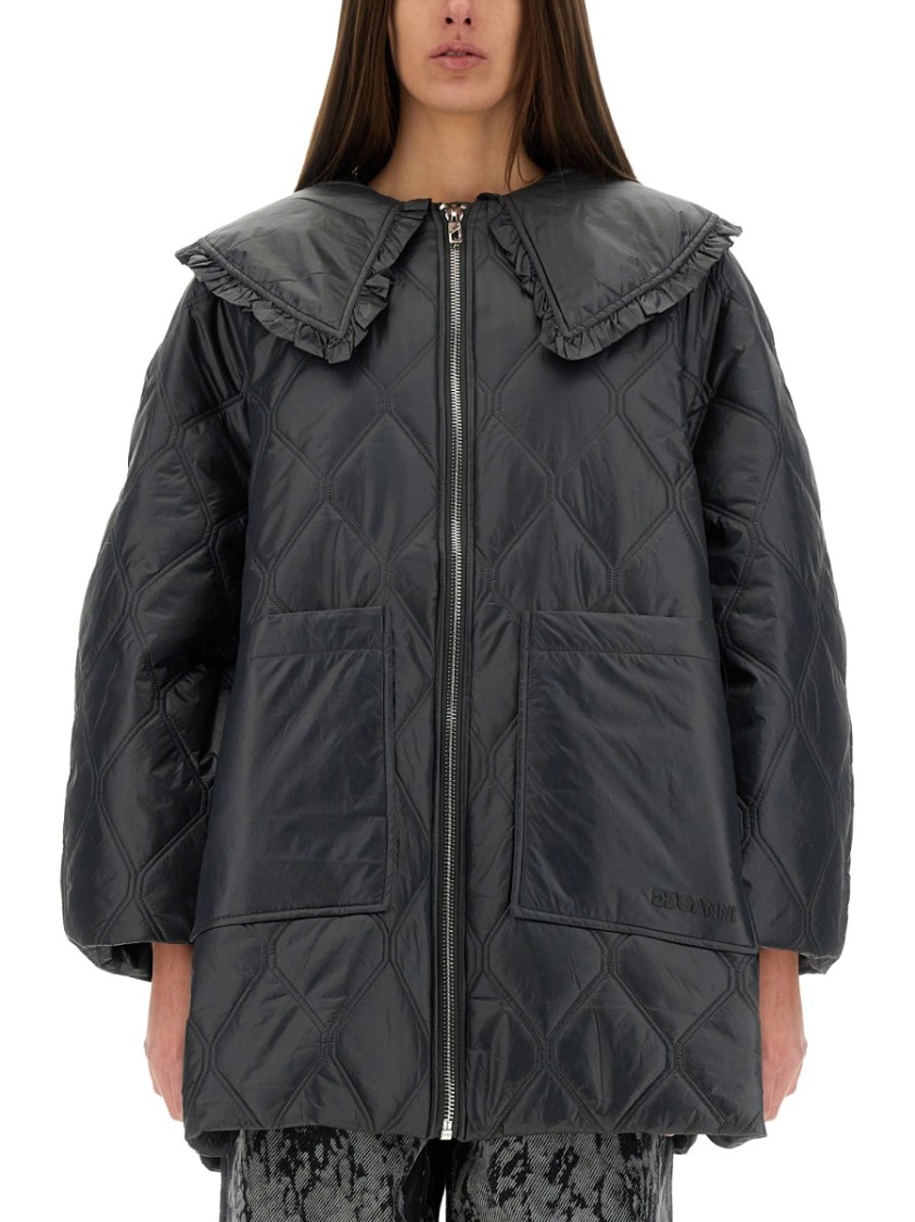 Ganni Womens Black Sand Shiny Quilted Recycled-nylon Jacket In Black