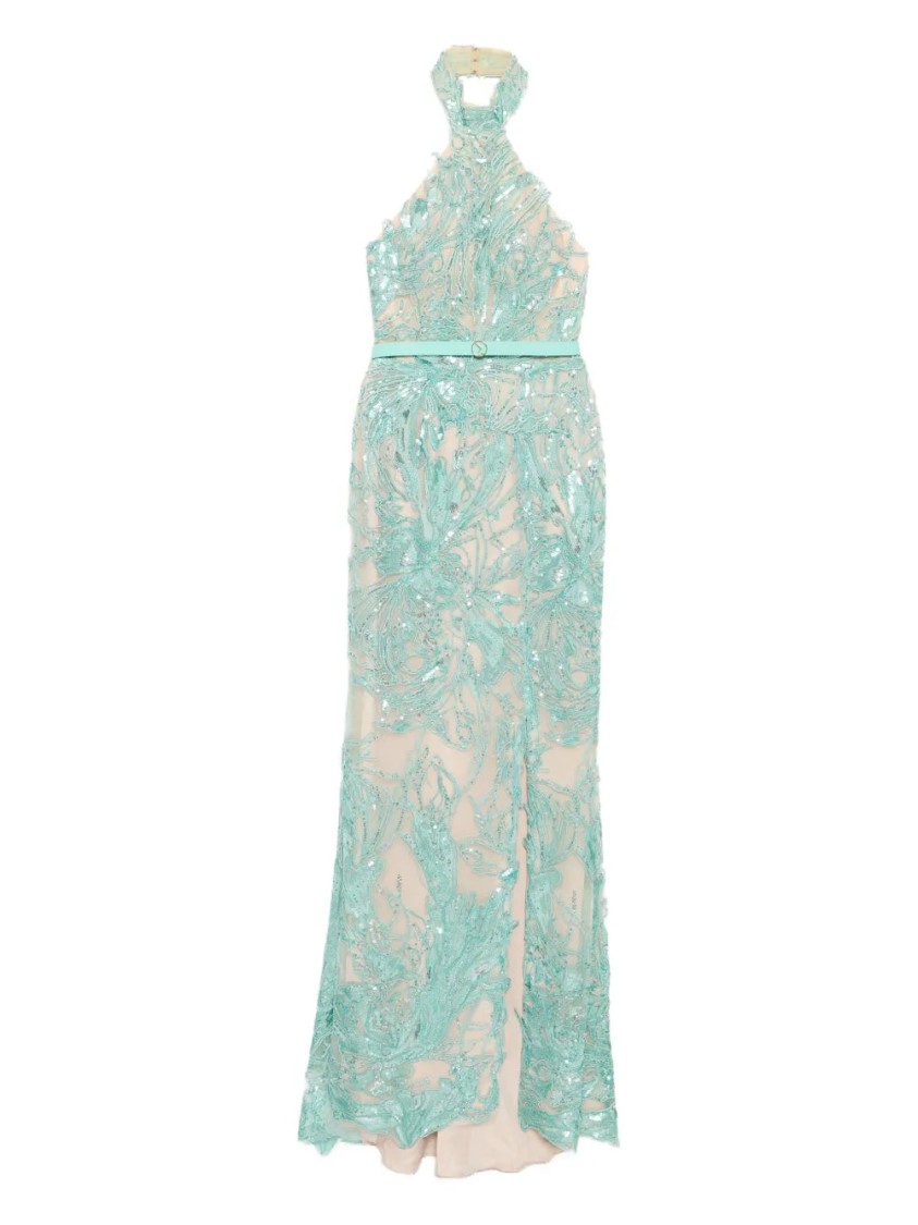 Saiid Kobeisy Embroidered Long Dress In Blue