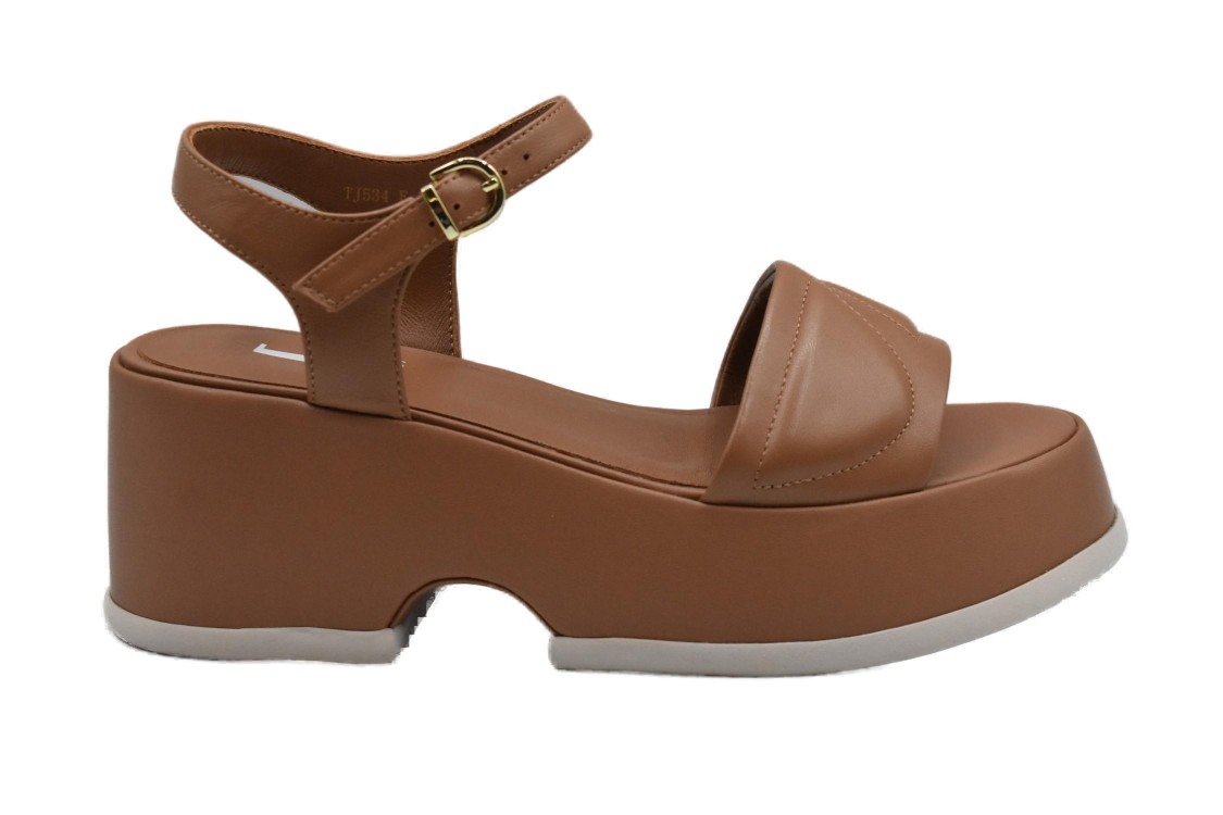 Jeannot Brown Leather Sandals With Adjustable Ankle Strap And Platform Sole In Brown
