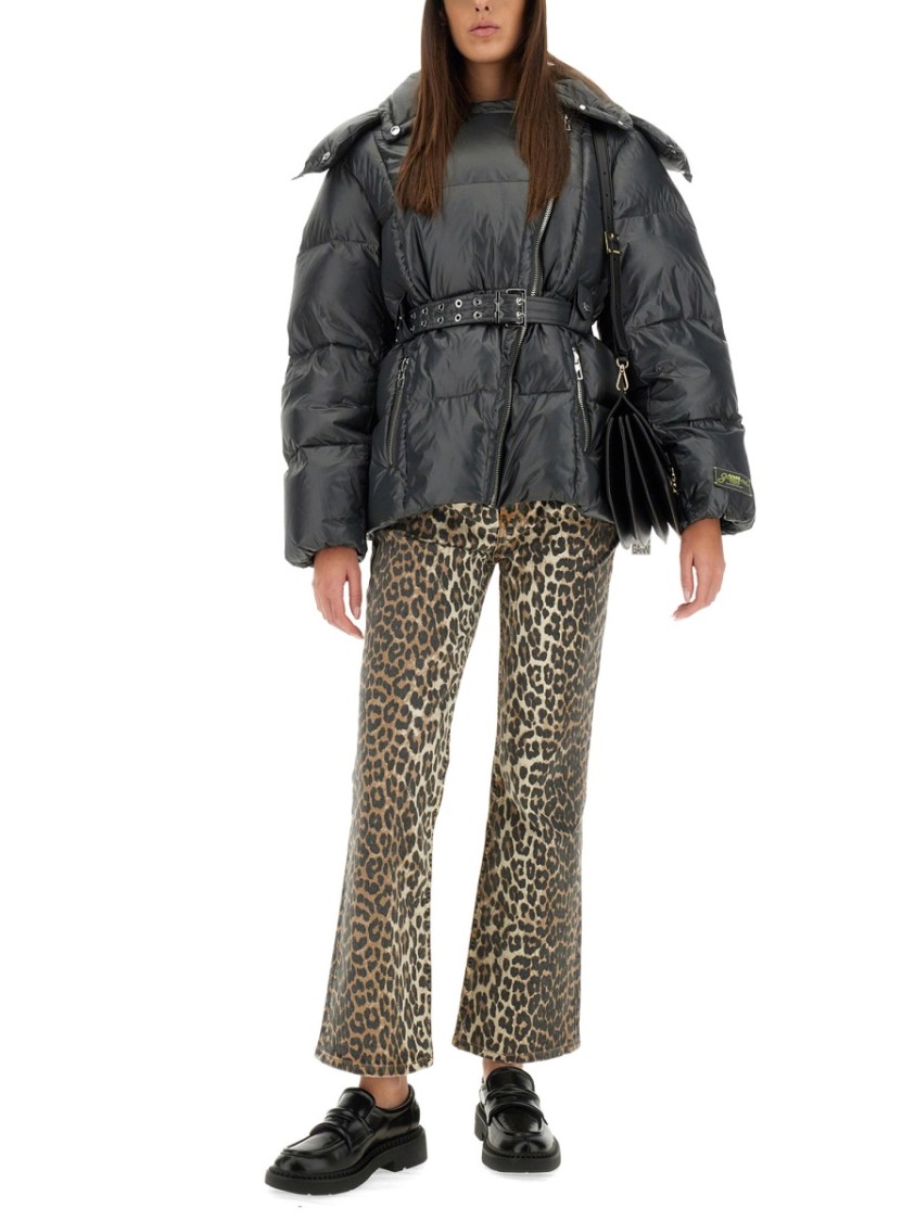 Ganni Black Shiny Nylon Puffer Jacket In Black