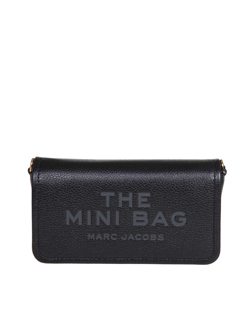 Marc Jacobs Mini Black Crossbody Bag With Engraved Logo In Hammered Leather Woman In Black