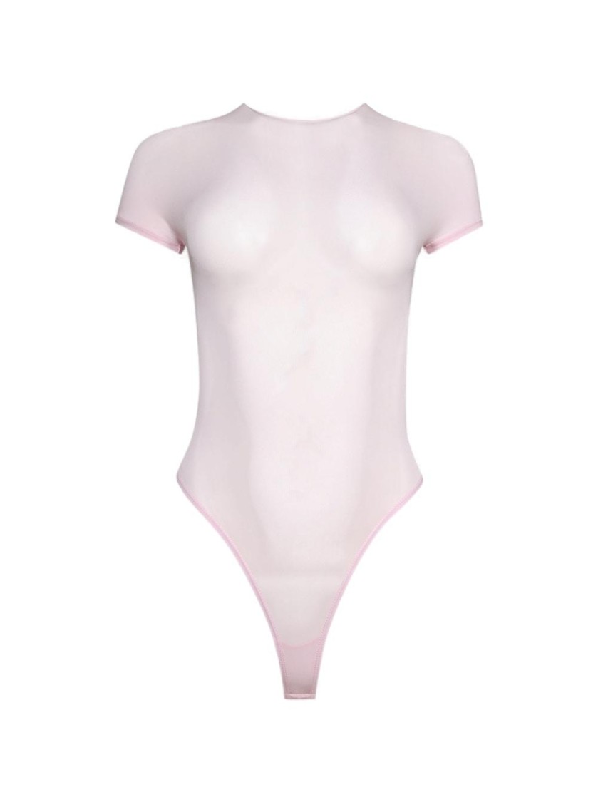 Wardrobe.nyc Sheer Cap Sleeve Bodysuit Blush