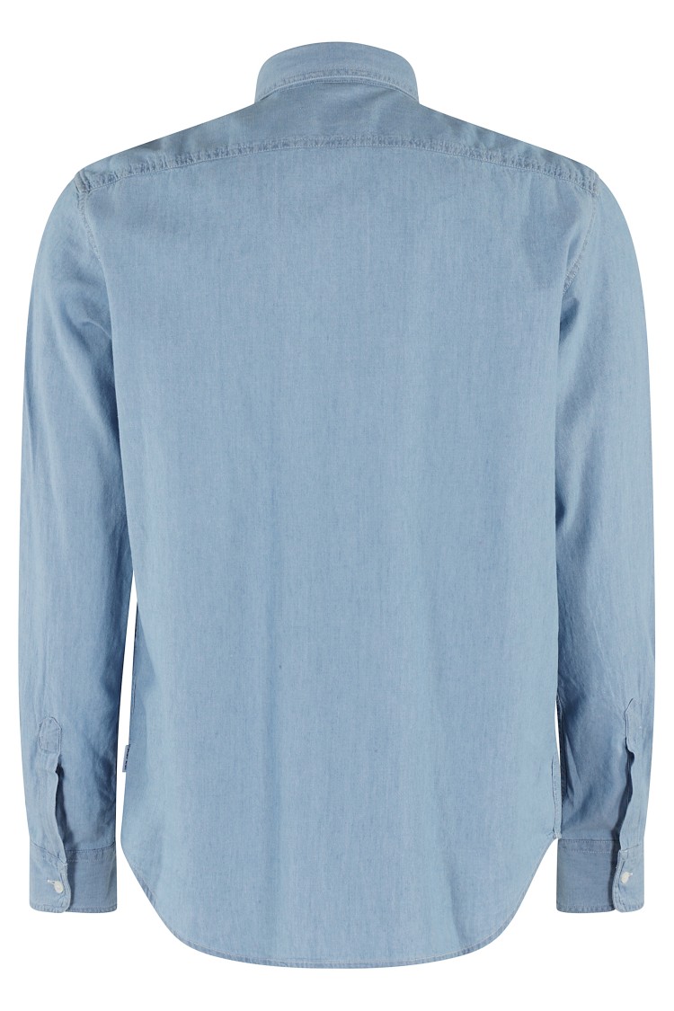 ASPESI ASPESI SLIM-FIT LIGHT BLUE CHAMBRAY SHIRT WITH CLASSIC COLLAR