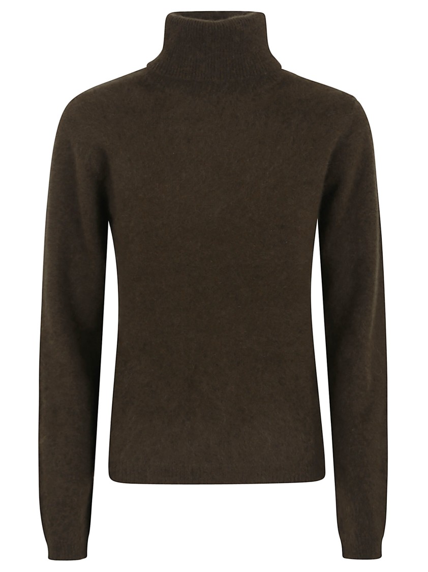 P.a.r.o.s.h Parosh High Ribbed Turtleneck Sweater In Plush Raccoon Fur In Black