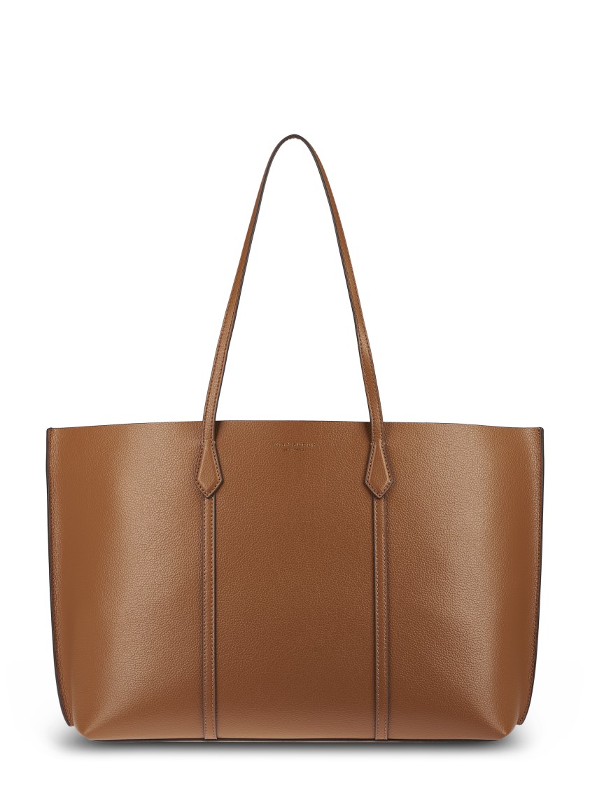Tory Burch Structured Brown Leather Tote With Refined Details In Brown