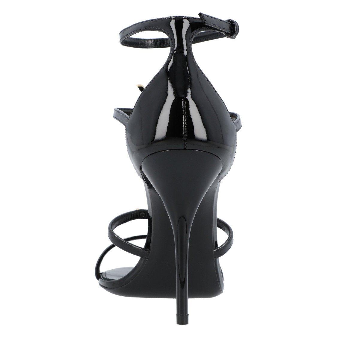 Saint Laurent Cassandra Sandals In Patent Leather With Gold-tone Monogram In Black
