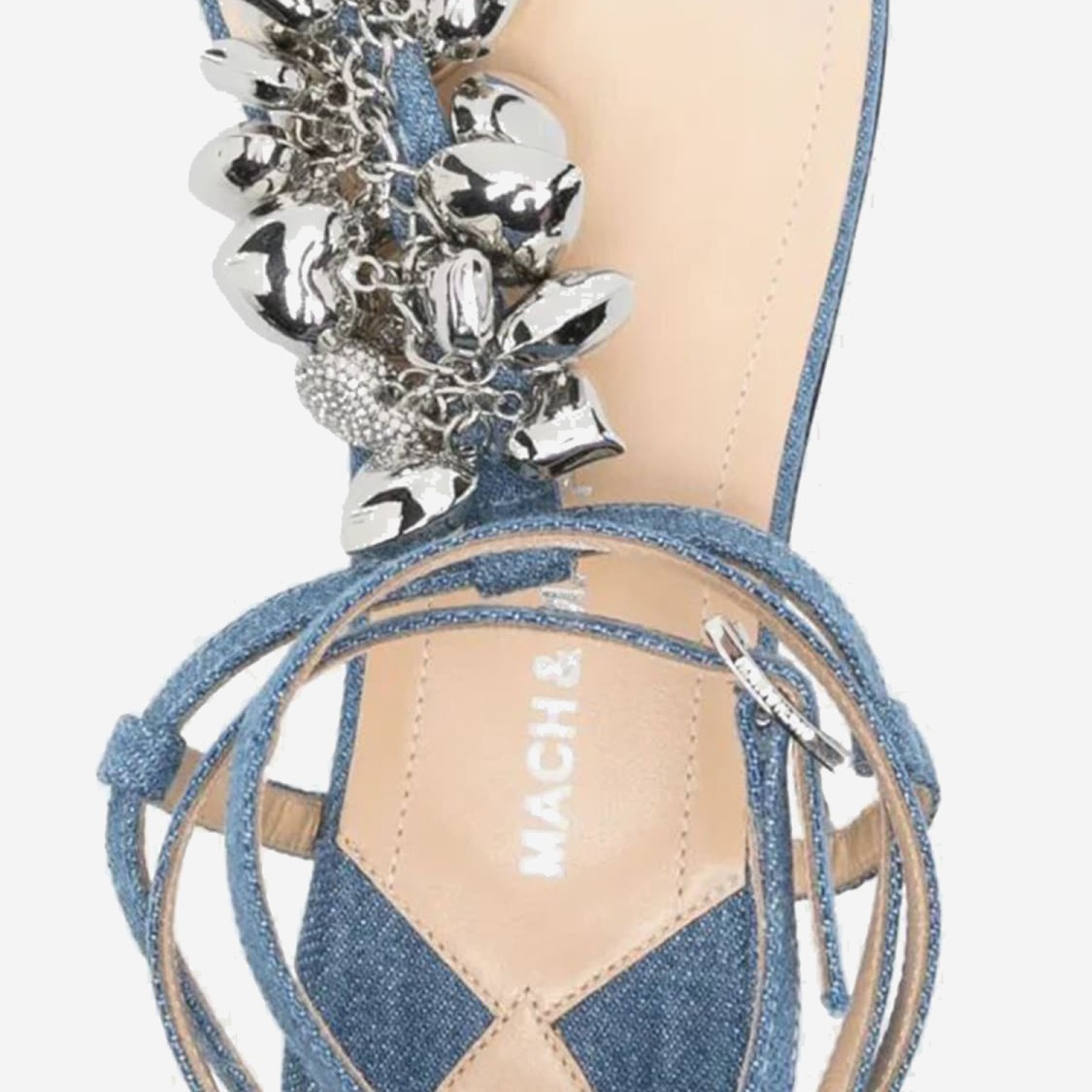 Mach&mach Mach & Mach Cotton And Leather Sandals With Heart-shaped Pendant
