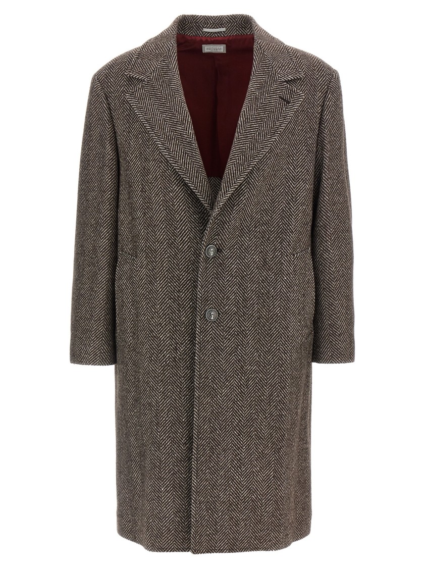Brunello Cucinelli Cashmere And Silk Single Breasted Coat In Brown