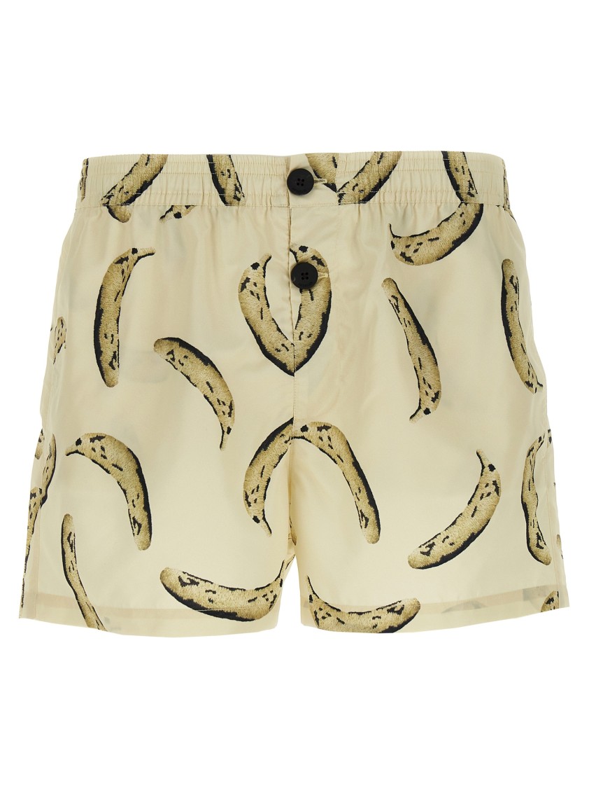 Jacquemus Le Maillot Puntini Yellow Swimsuit With Elastic Waist And All-over Print In Tech Fabric Man In Neutral