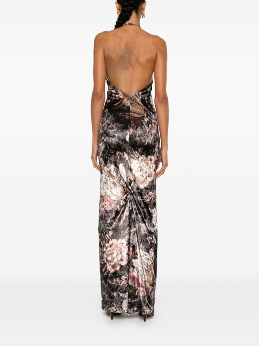 Shop Etro Grey Halterneck Long Dress